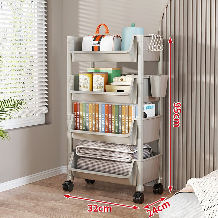 Compact Two-Tier Rolling Utility Cart with Deep Removable Plastic Bins
