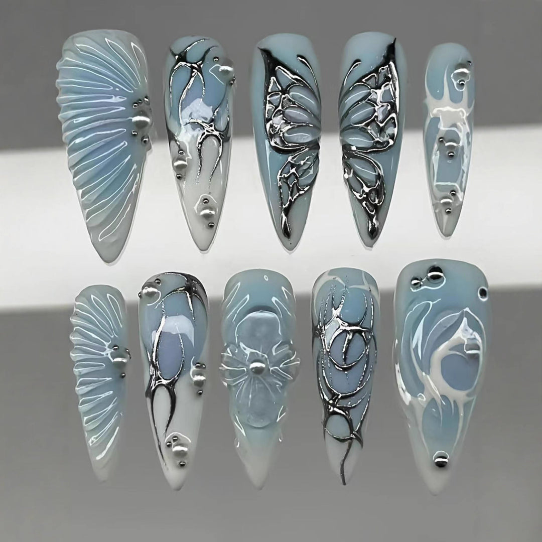 Artistic Floral and Metallic Press-On Nails Stornfield