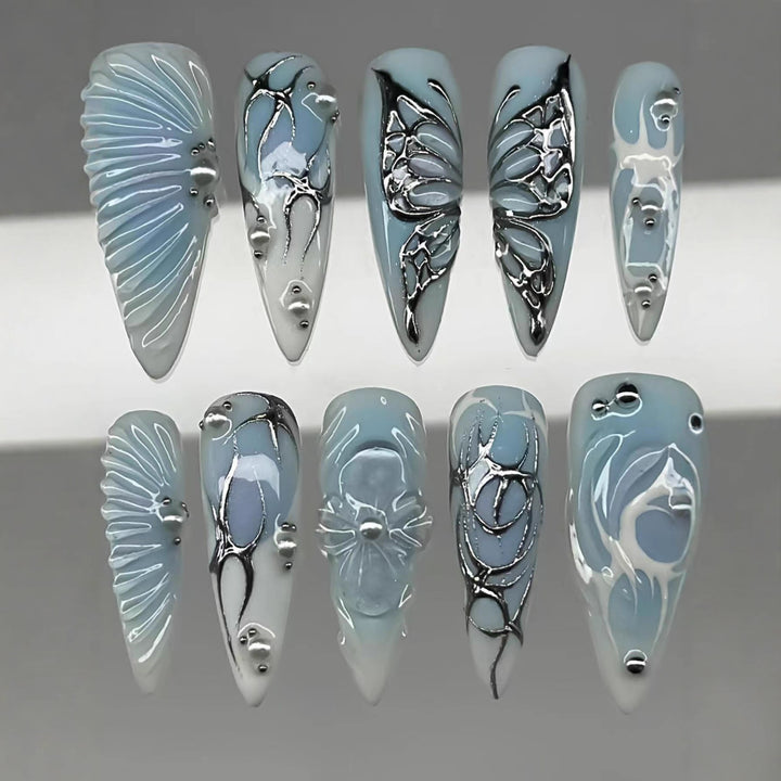 Artistic Floral and Metallic Press-On Nails Stornfield