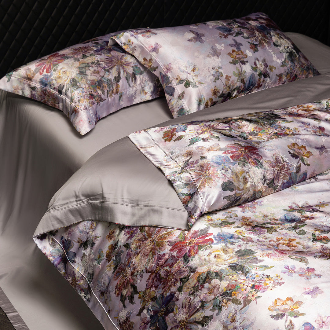 Luxurious Floral Satin Duvet Cover Bedding Set with Reversible Pillowcases