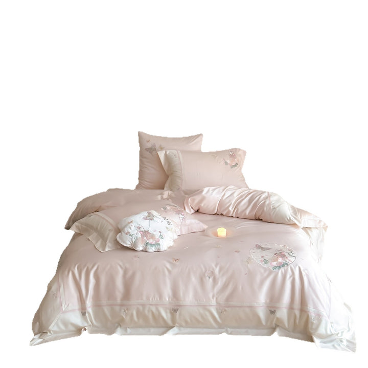 Embroidered Floral Satin Duvet Cover Set