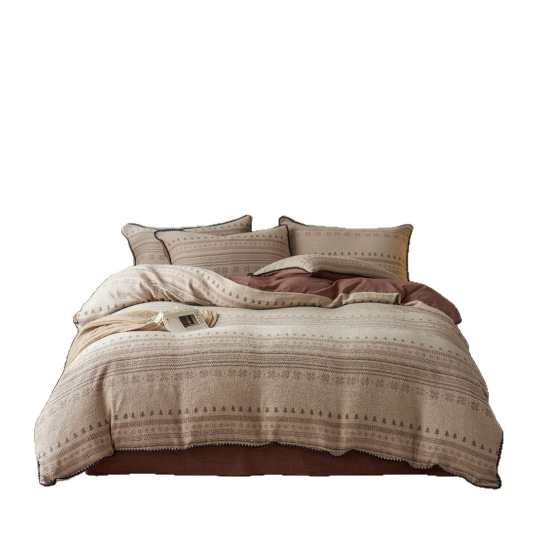 Cotton muslin duvet cover set with jacquard structure and Norwegian pattern