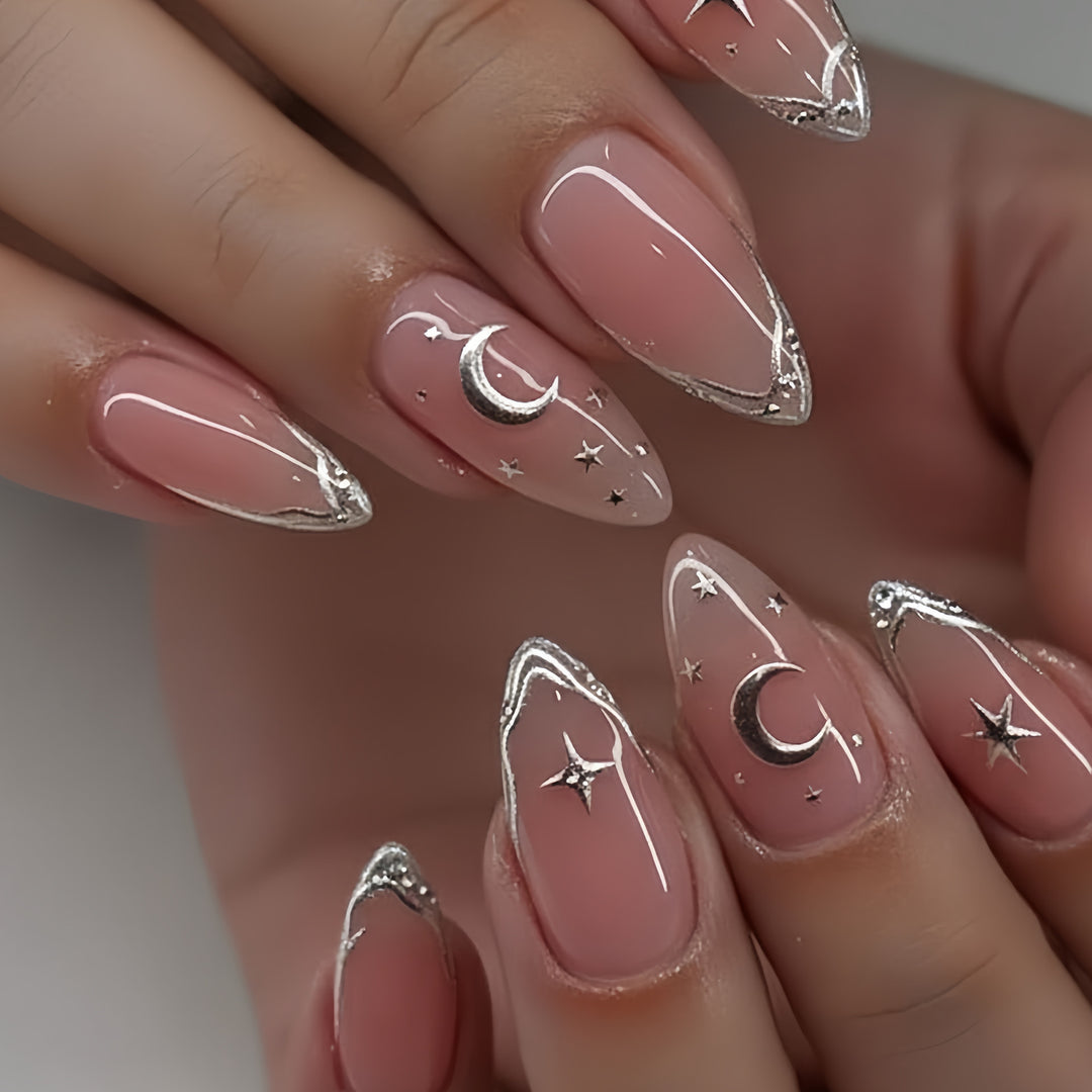 Celestial Themed Stiletto Nail Art Tips Stornfield