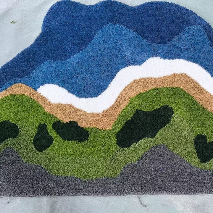 Half-Moon Tufted Abstract Coastal Microfiber Bath Rug