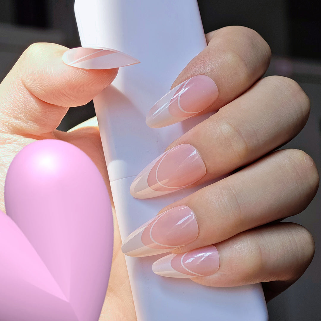Elegant Stiletto Press-On Nails with Artistic Lines Stornfield