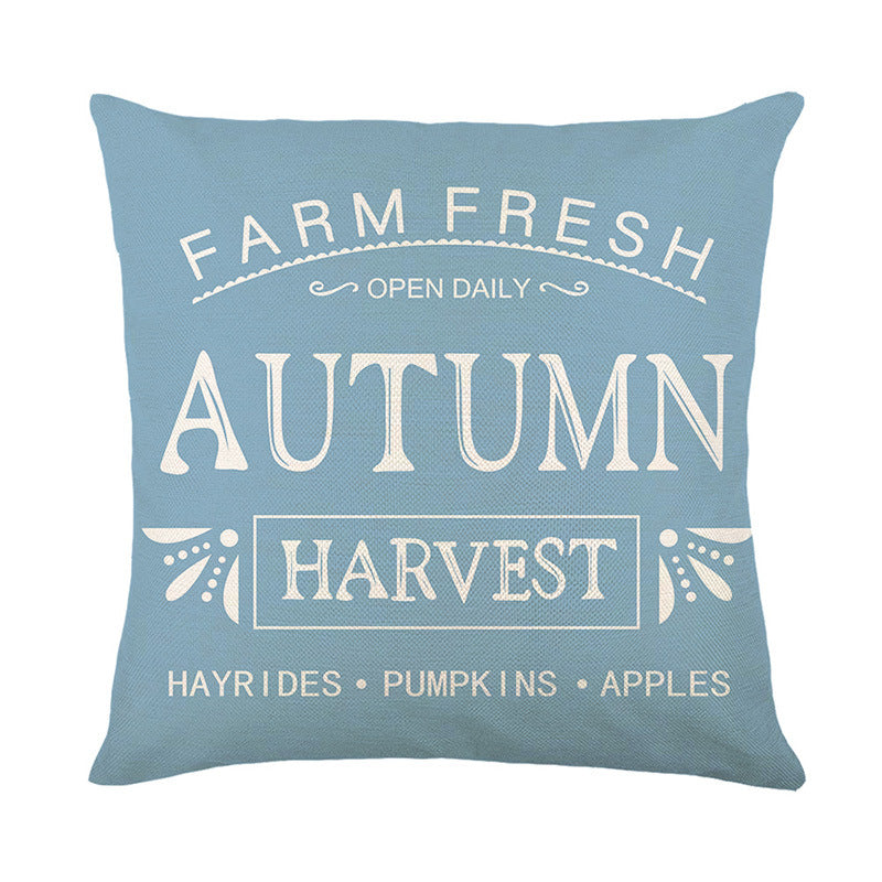 Decorative Linen Throw Pillow Cover with Floral Pumpkin Illustration and Bow Accents