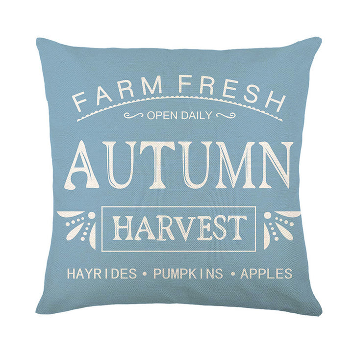 Decorative Linen Throw Pillow Cover with Floral Pumpkin Illustration and Bow Accents