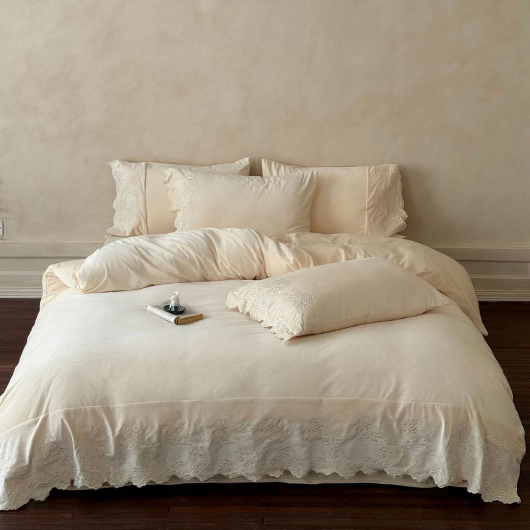 Vintage Scalloped Cotton Duvet Cover & Pillow Sham Set