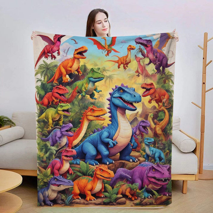 Illustrated Dinosaur Print Throw Blanket