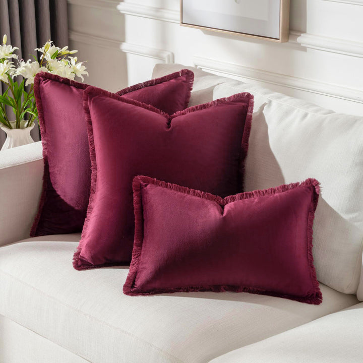 Frayed-Edge Square and Lumbar Decorative Pillow Set