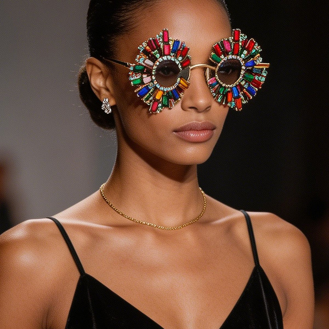 Ladies extravagant designer sunglasses with colorful crystal decoration Stornfield