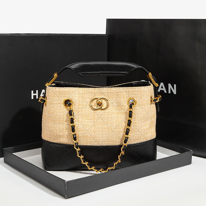Stylish Chain-Trimmed Bucket Handbag