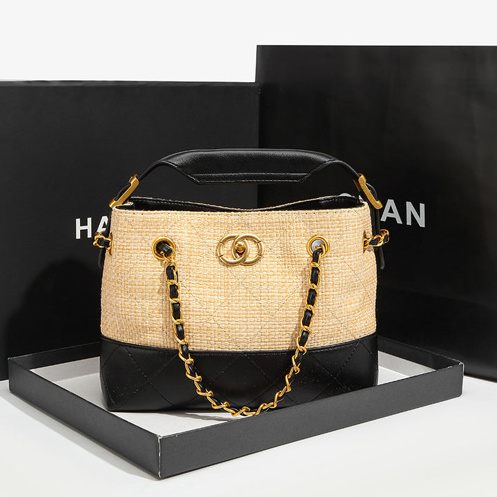 Stylish Chain-Trimmed Bucket Handbag