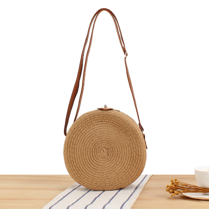 Round Basket Bag with Elegant Leather Handle Stornfield
