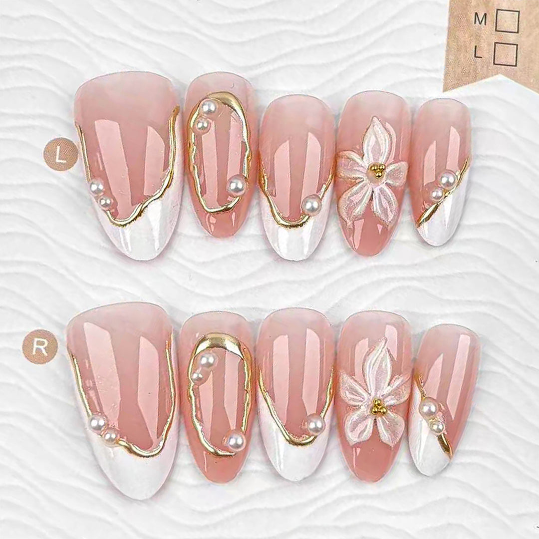 Floral and Pearl-Embellished Press-On Nail Art Set Stornfield