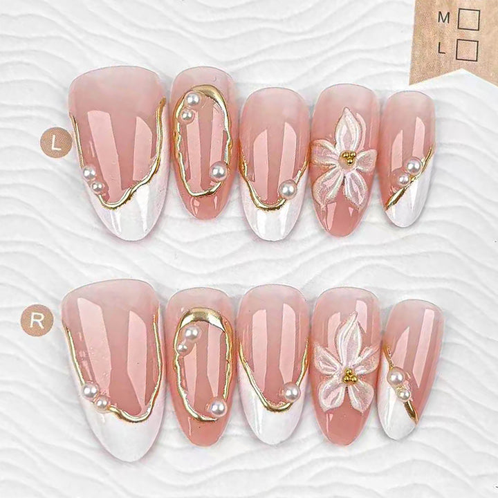 Floral and Pearl-Embellished Press-On Nail Art Set Stornfield