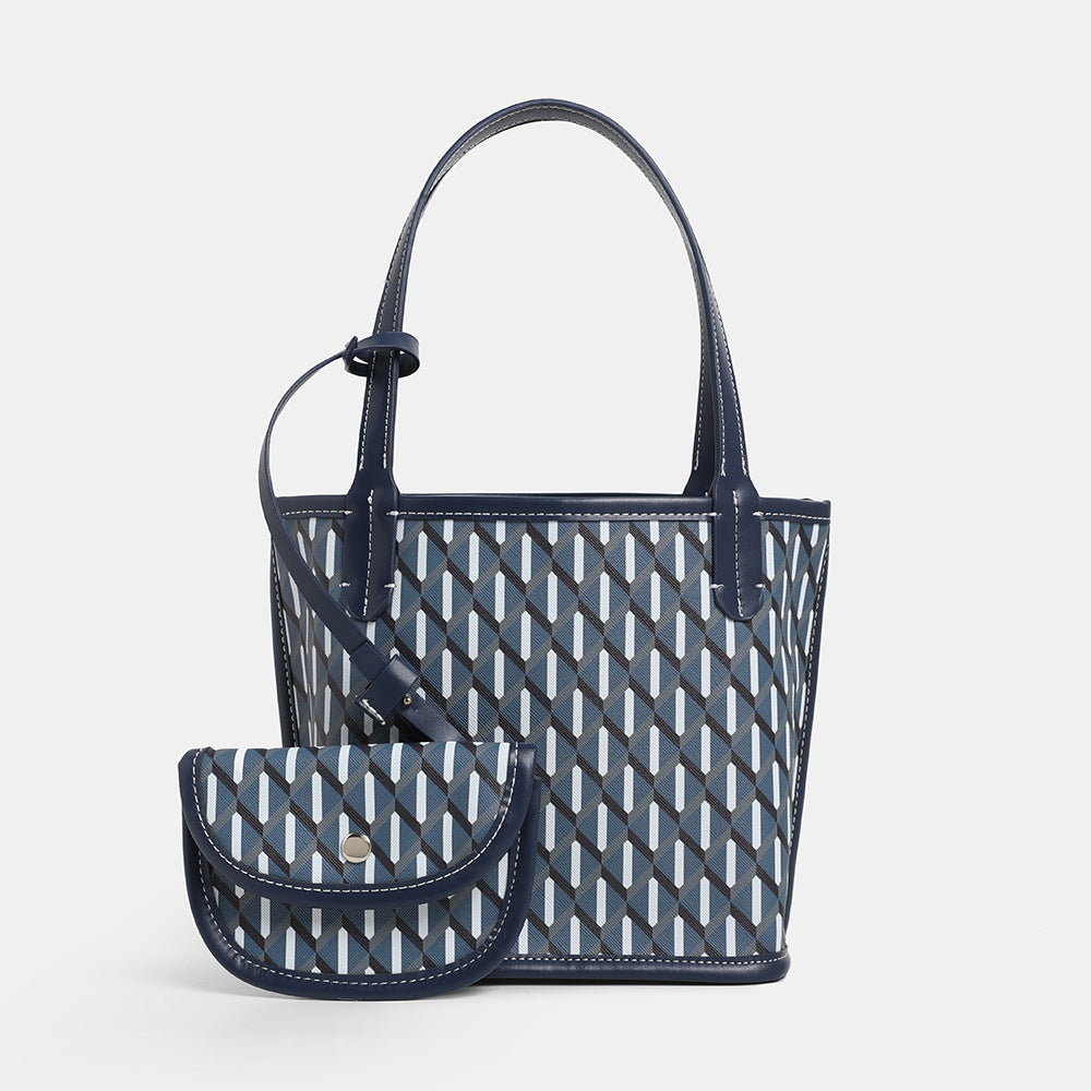 Versatile Geometric Patterned Tote Bag with Removable Pouch