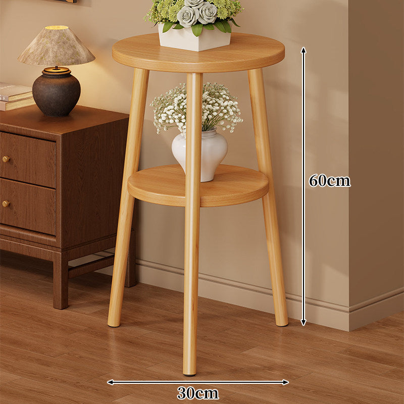 Two-Tier Round Side Table Plant Stand with Solid Wood Tripod Legs