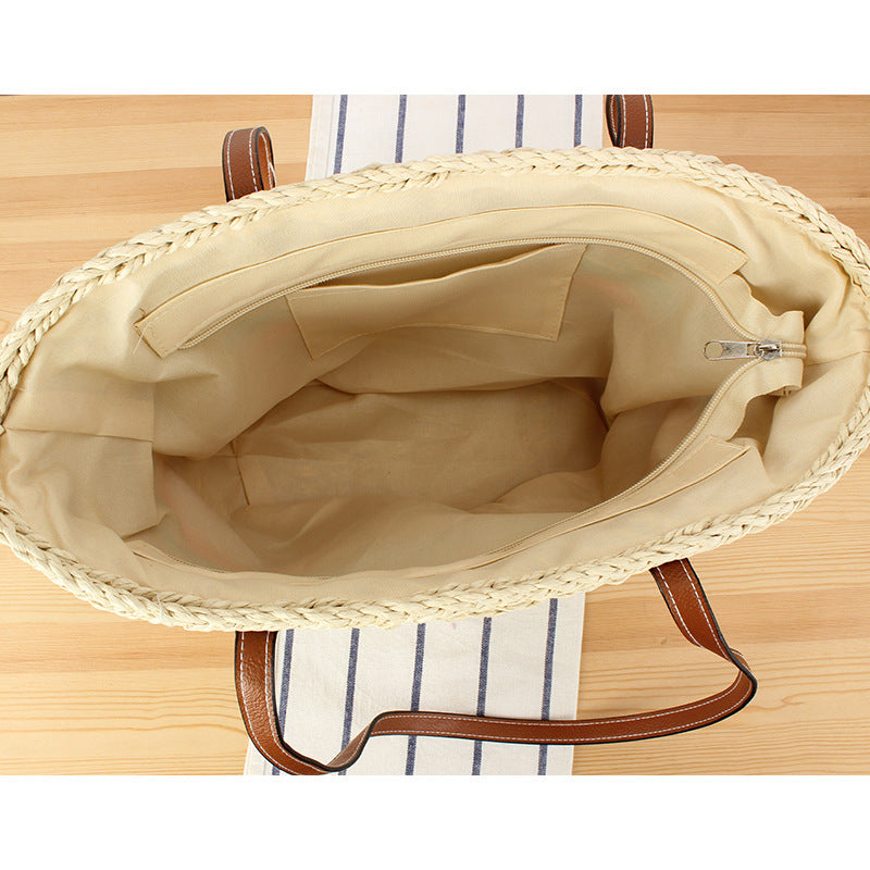 Beautiful braided straw bag with leather handles Stornfield