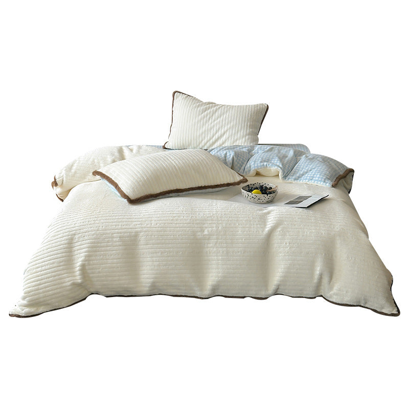 Reversible Quilted Duvet Cover Set with Plush Ribbed Shams and Faux-Fur Trim