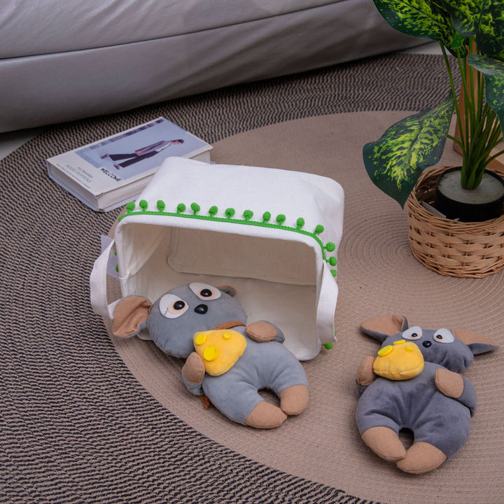 Storage basket with decorative pom-pom trim