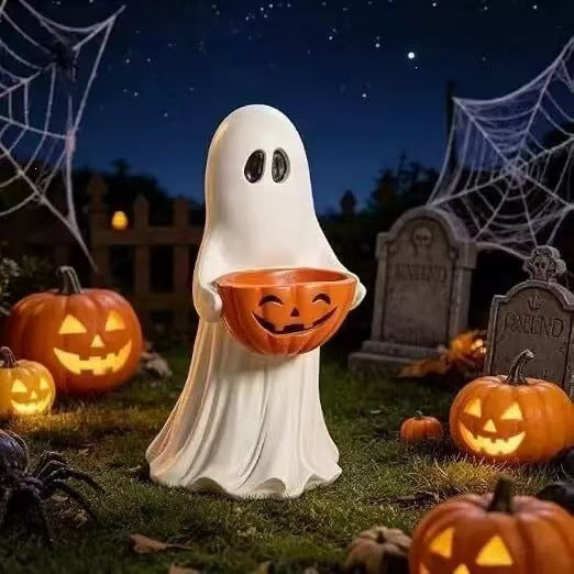 Decorative Ghost Figure with Pumpkin Lantern Stornfield