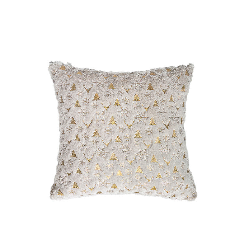Square Christmas pillowcase made of velvet with deer, Christmas tree, and snowflake design Stornfield