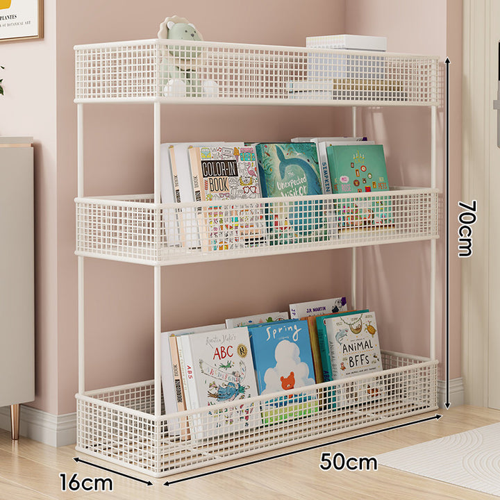 Freestanding Mesh Four-Tier Book and Toy Storage Shelf