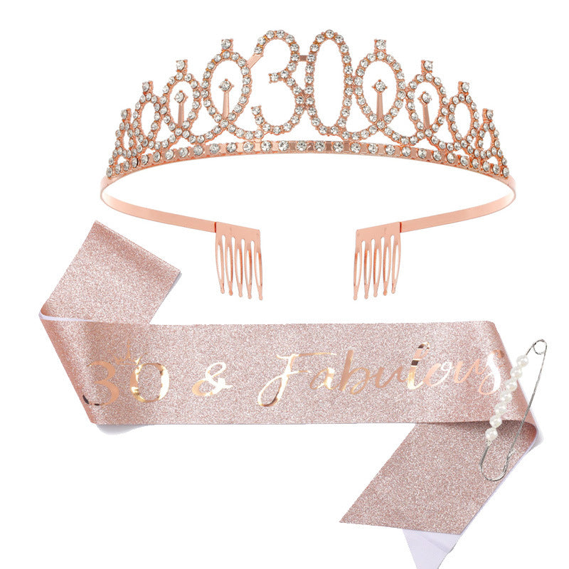 Women Crystal-Embellished Birthday Crown with Personalized Sash Stornfield