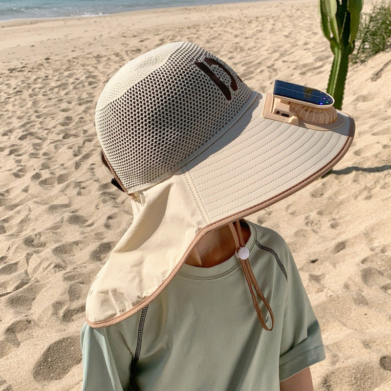 Breathable children sun hat with solar fan and adjustable chin strap Stornfield