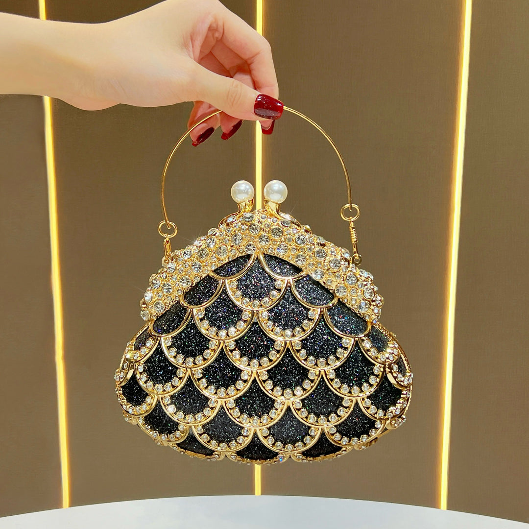 Decorative Pearl-Accented Evening Clutch