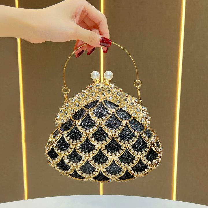 Decorative Pearl-Accented Evening Clutch