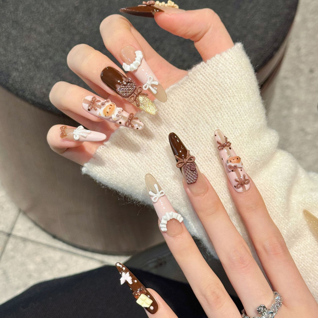 Decorative Nail Art Press-On Nails with Whimsical Treats