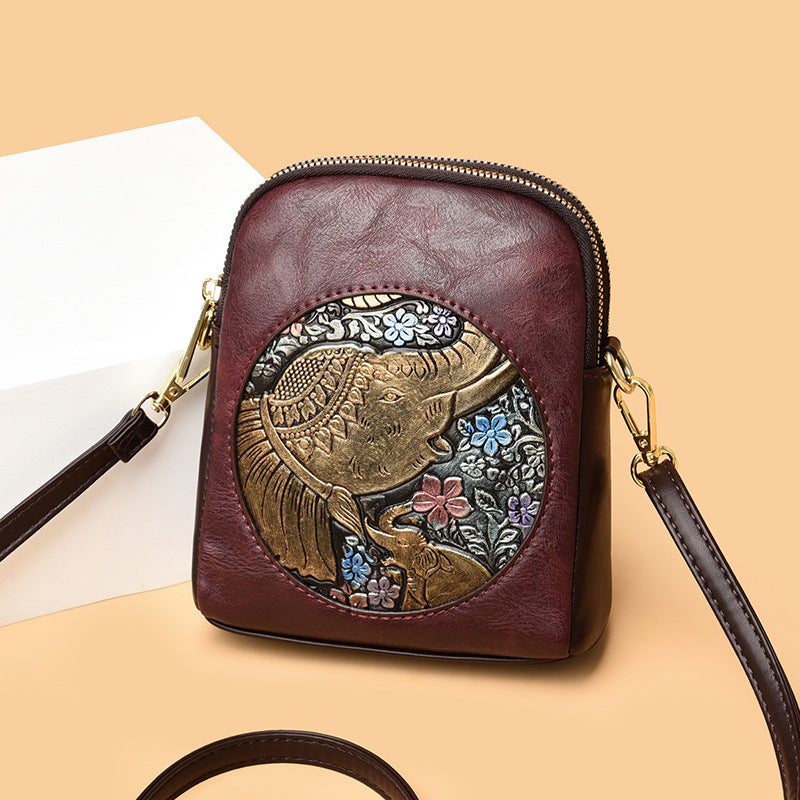 Artistic Embossed Leather Crossbody Bag