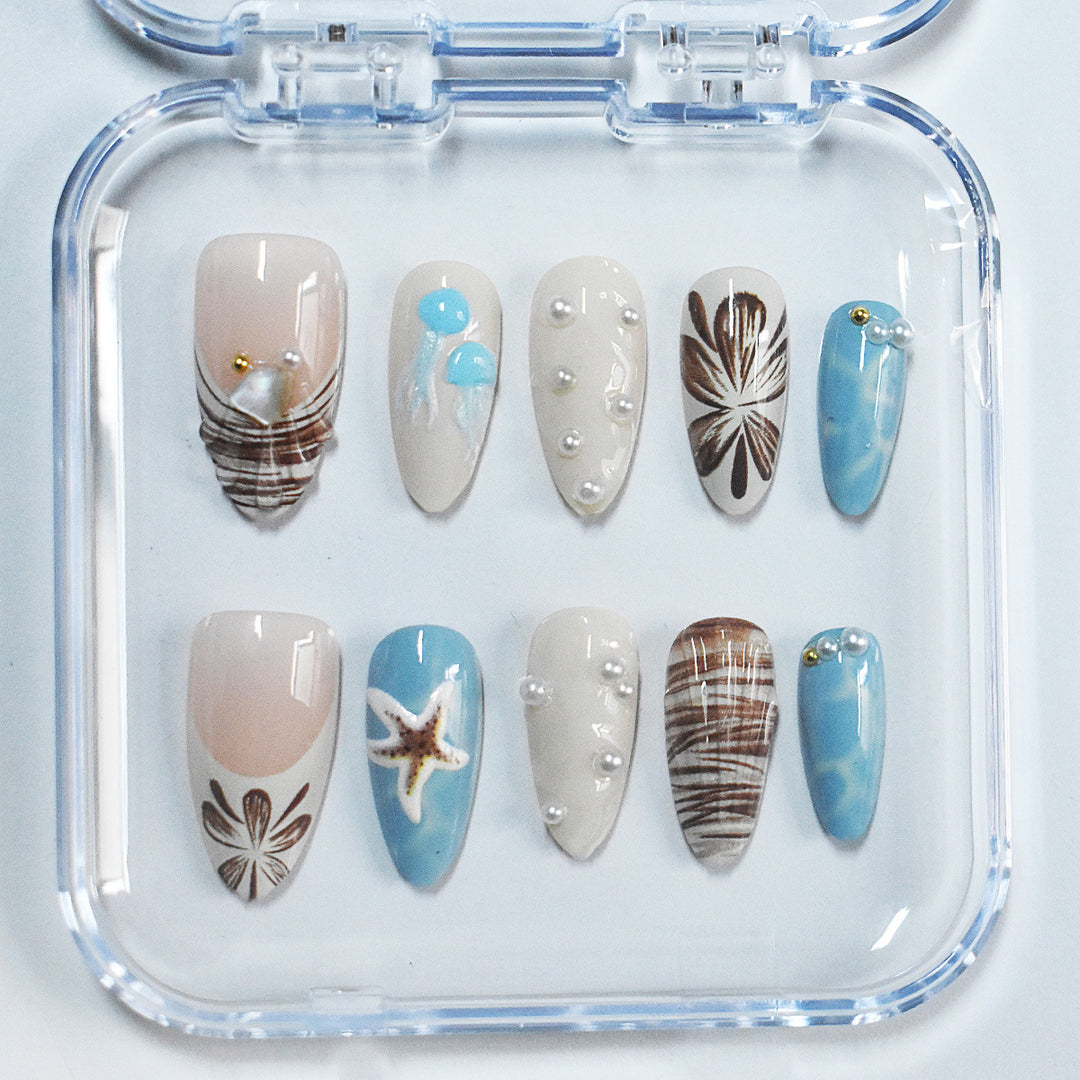 Seashell-Themed Press-On Nail Extensions Stornfield