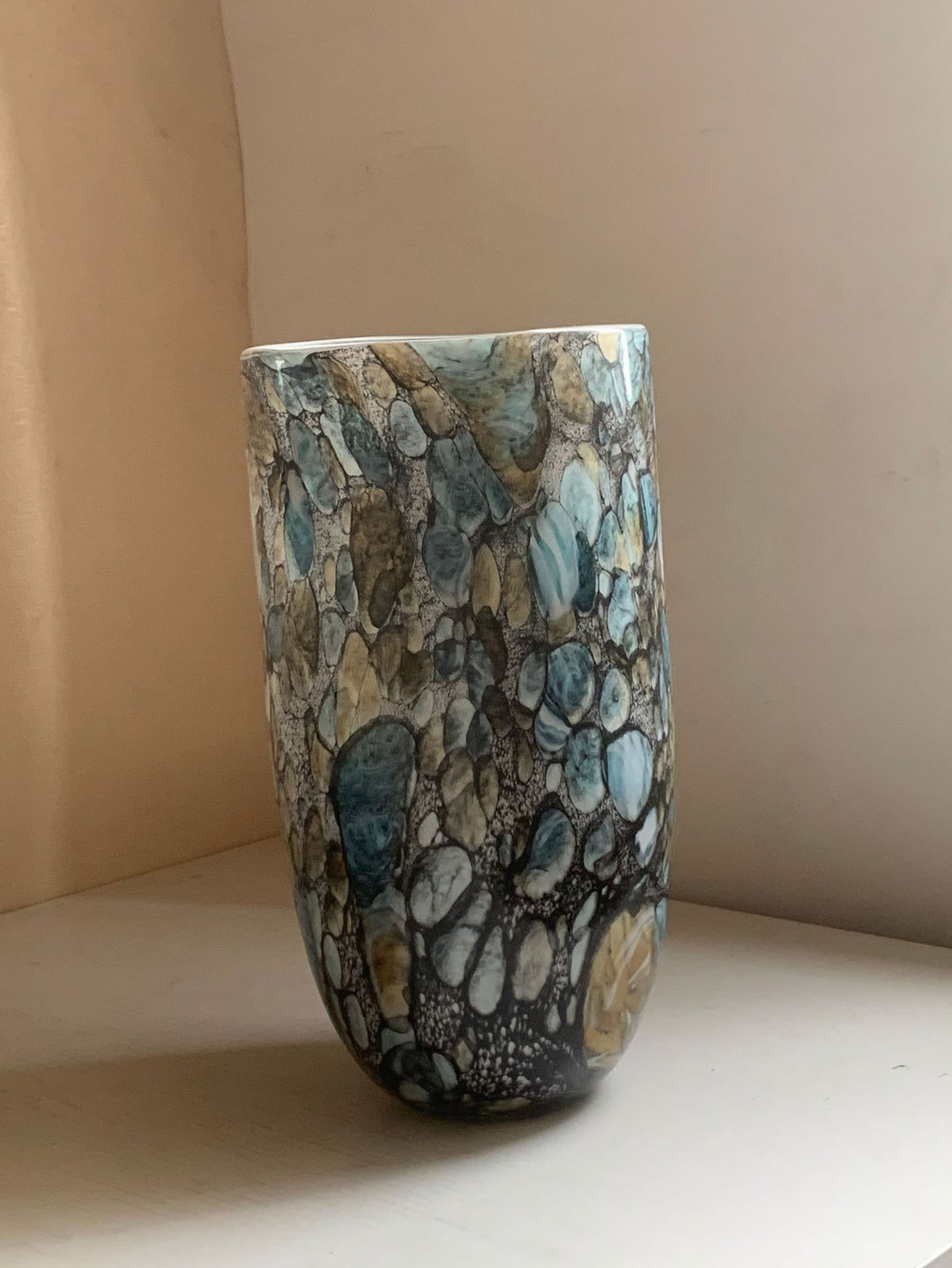 Handblown Flared-Neck Art Glass Decorative Vase with Textured Metallic Glaze Stornfield