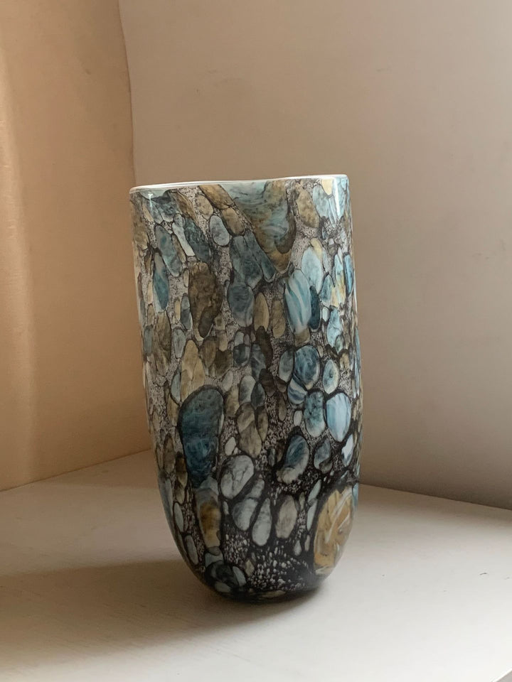 Handblown Flared-Neck Art Glass Decorative Vase with Textured Metallic Glaze Stornfield