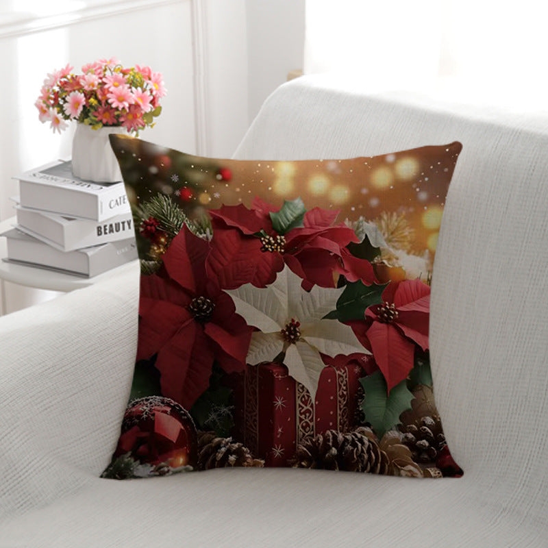 Festive Floral Holiday Throw Pillow