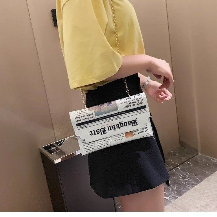 Newspaper Print Clutch Bag