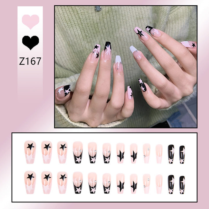 Nail art set with elegant wave patterns and delicate pearl accents Stornfield