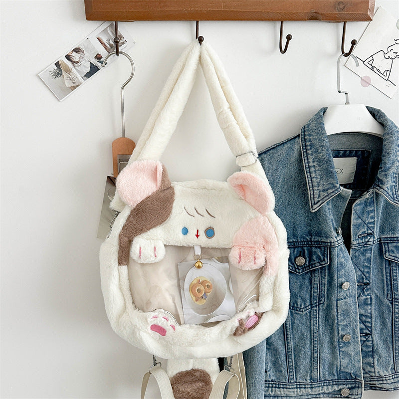 Plush handbag with transparent window Stornfield