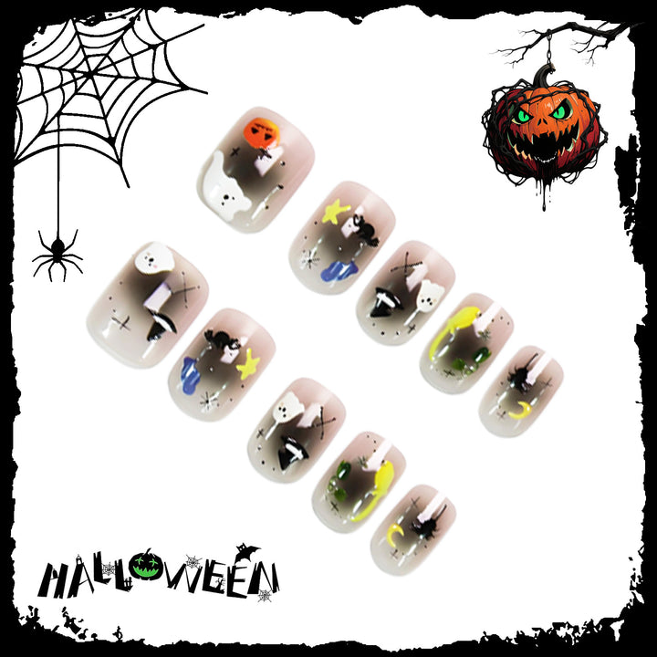 Artificial nail set with Halloween motifs and creative designs Stornfield