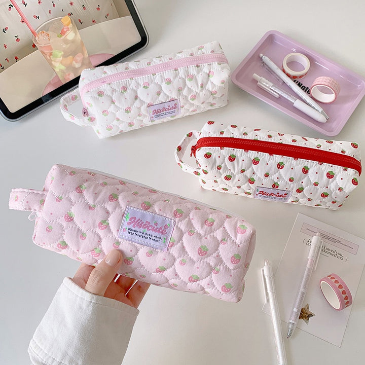 Strawberry Print Quilted Pencil Case Stornfield
