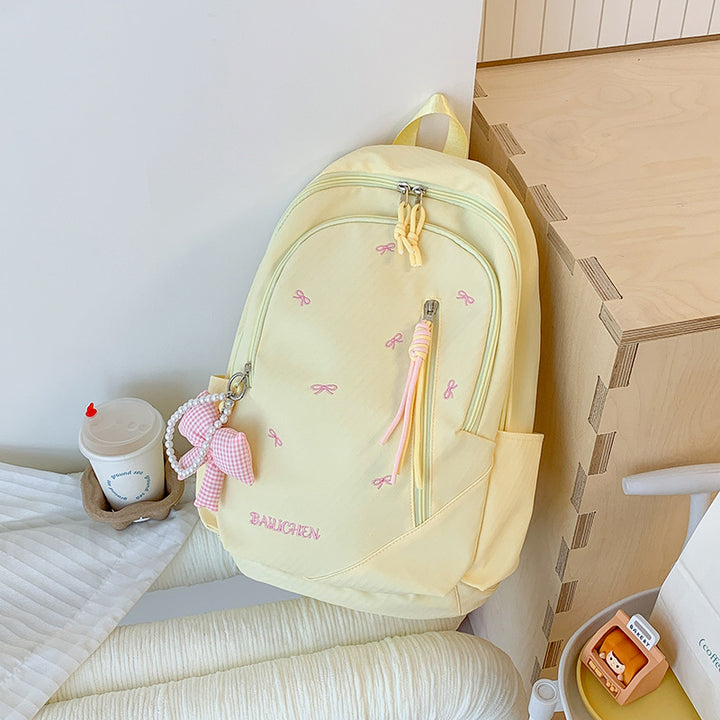 Stylish Embroidered Bow-Accent Casual Backpack Stornfield