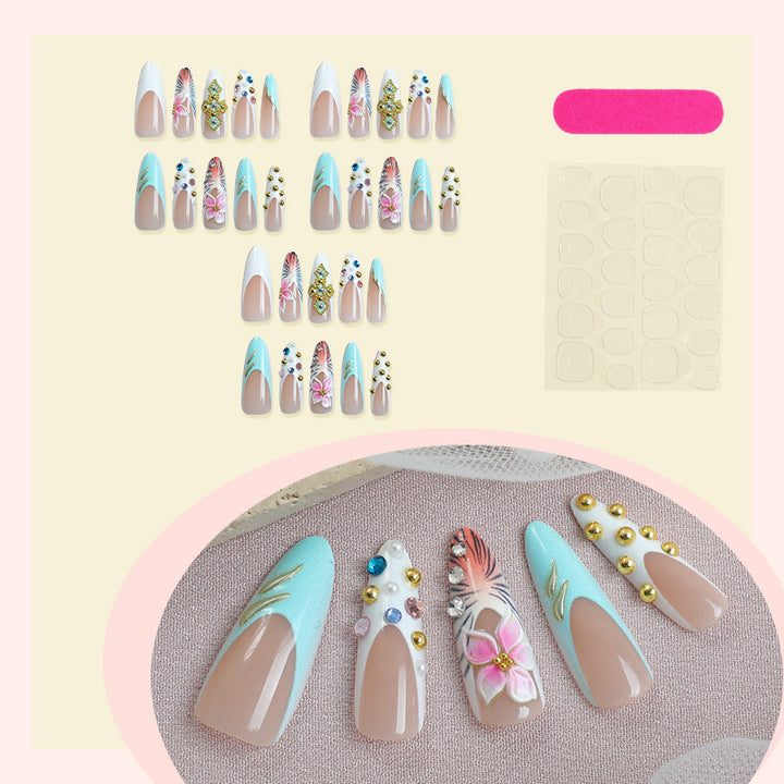 Artistic Decorative Press-On Nail Set with Floral Accents Stornfield