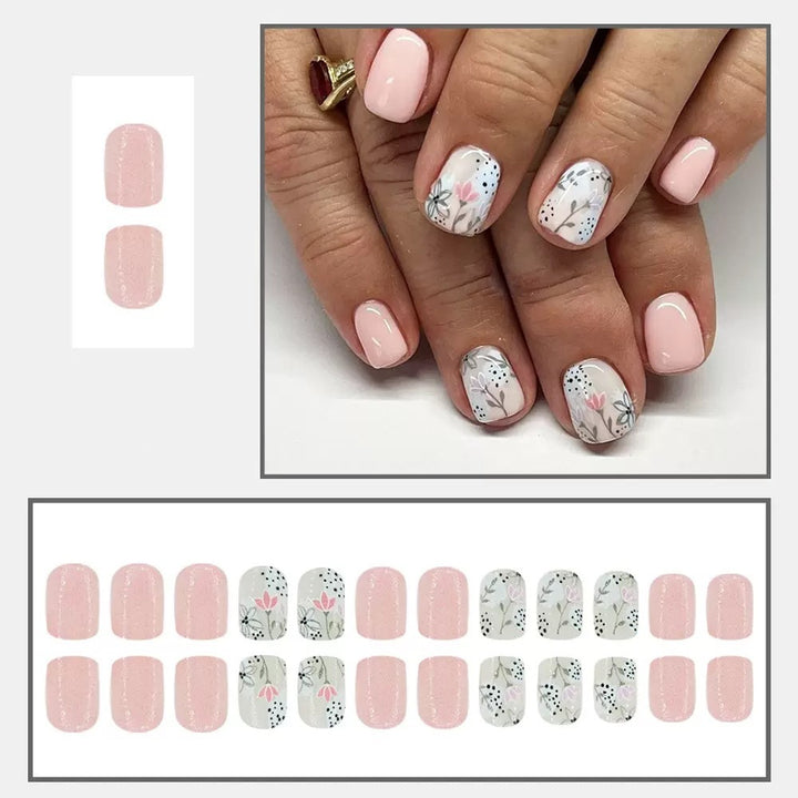 Artificial nail set with floral designs and elegant finish Stornfield