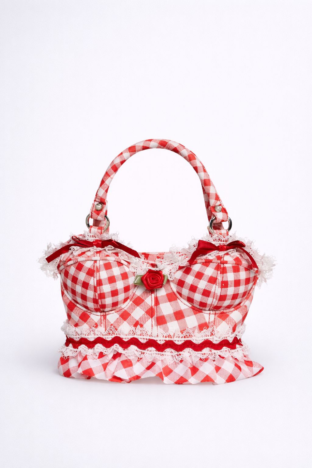 Playful Gingham Print Handbag