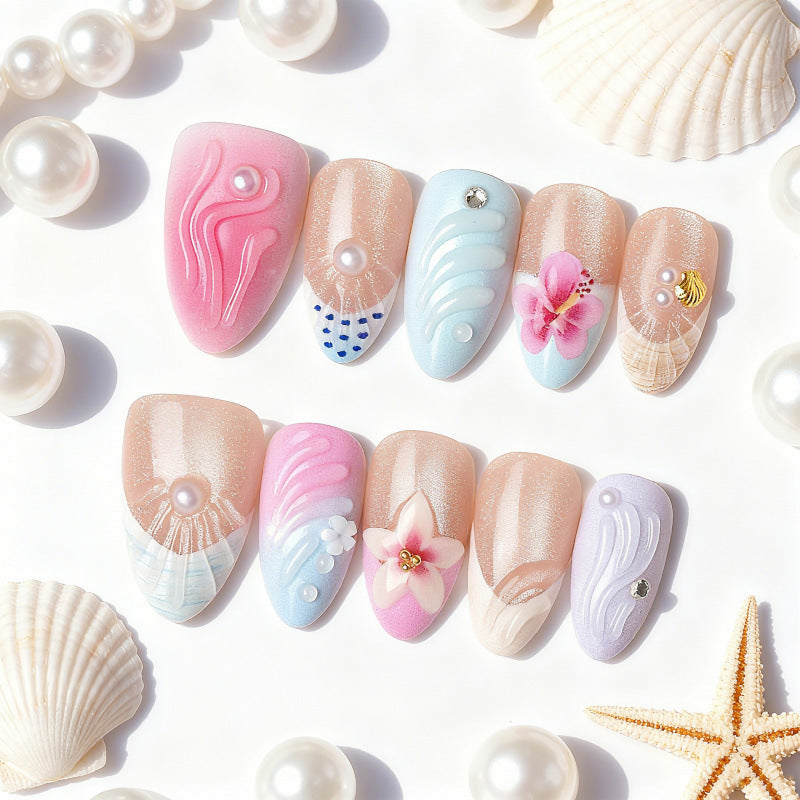 Artistic Floral-Embellished Press-On Nail Art Set