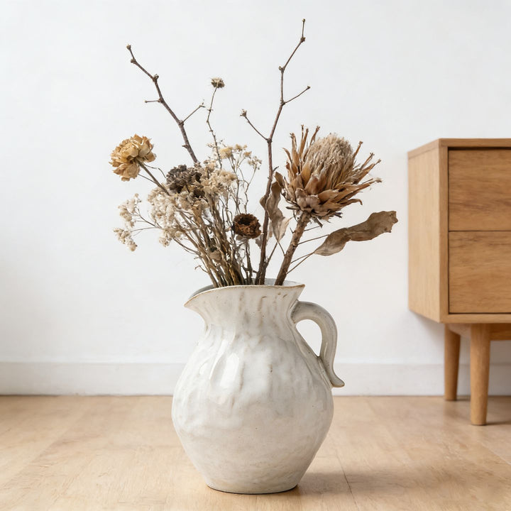 Handmade Textured Ceramic Pitcher Vase for Flower Arrangements