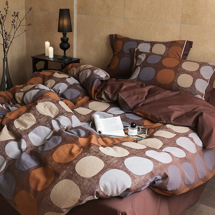 Reversible Geometric Dot Cotton-Linen Duvet Cover Set with Deep-Pocket Shams